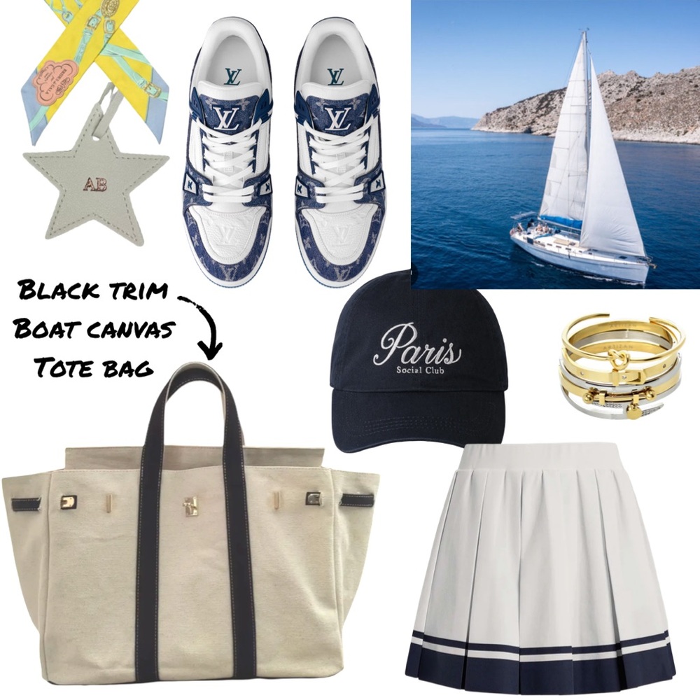 BOATKIN NEW SHORT HANDLE Cream & Black Trim Canvas Boat Tote Bag